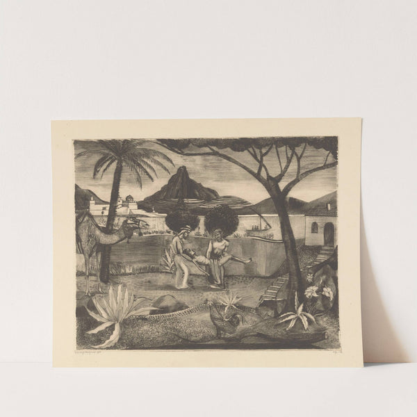 Twee mannen die in een tuin een man dragen (1923) by Lodewijk Schelfhout