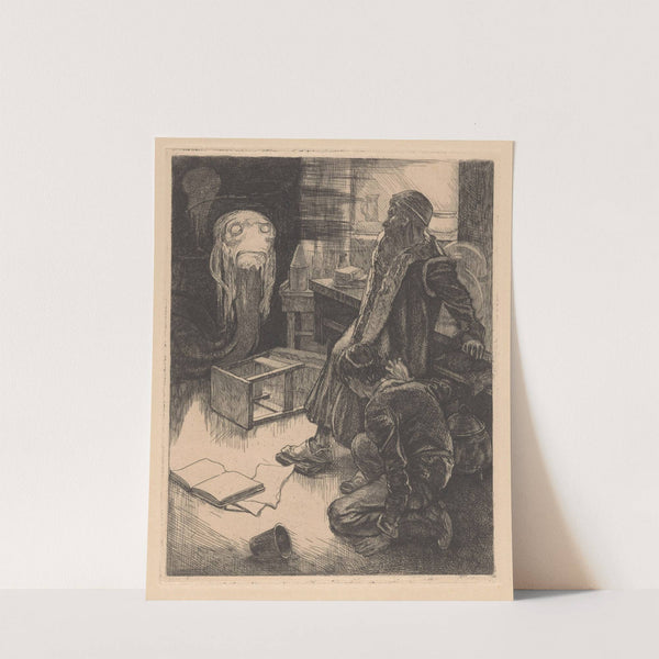 Twee mannen en een monster in een werkkamer by Johannes Josephus Aarts