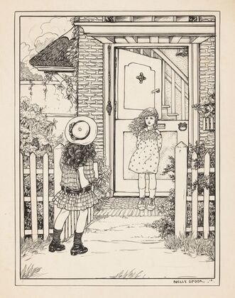 Twee meisjes bij een voordeur