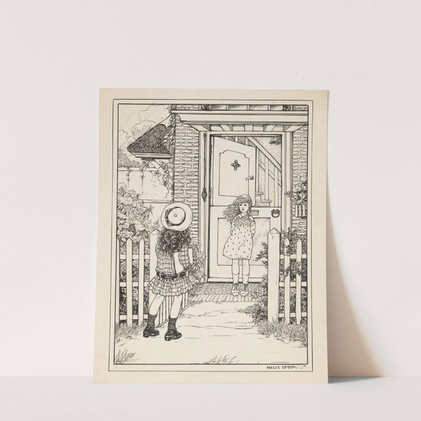 Twee meisjes bij een voordeur by Nelly Spoor