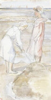 Twee meisjes in roze en wit op het strand (1834 - 1911)