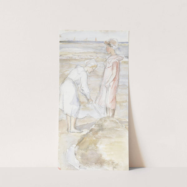 Twee meisjes in roze en wit op het strand (1834 - 1911) by Jozef Israëls