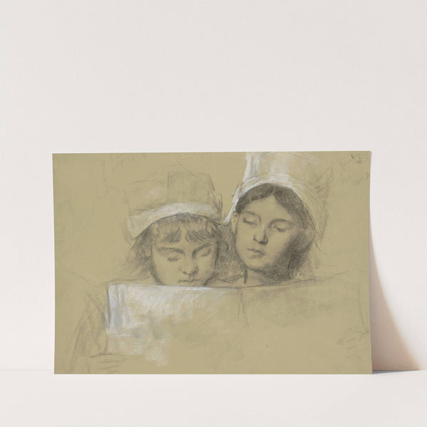 Twee meisjes met witte mutsen, lezend in een boek by Thérèse Schwartze