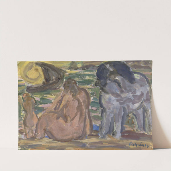 Twee naakte figuren en een paard aan de zee (1930) by Leo Gestel