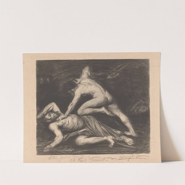 Twee naakte figuren met elkaar in strijd by Henry de Groux