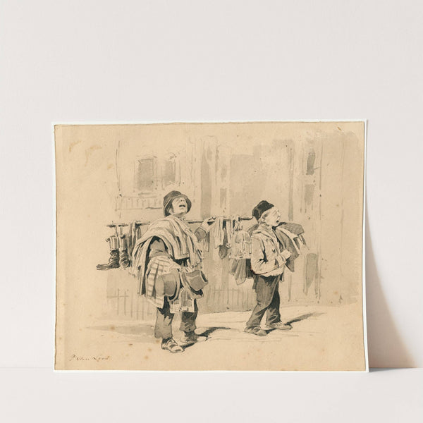 Twee straathandelaars met kleding-koopwaar by Pieter van Loon