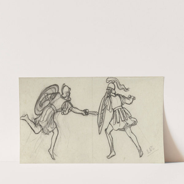 Twee strijdende gymnasiasten met helmen op (1846 - 1912) by Lawrence Alma-Tadema