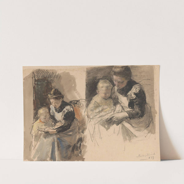 Twee studies van een dienstmeid die een jongetje aan haar schoot leert lezen by Johan Antonie de Jonge