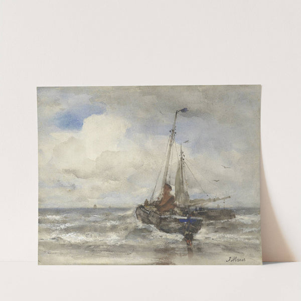 Twee vissersschepen bij het strand by Jacob Maris