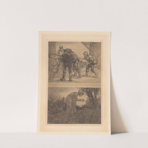 Twee voorstellingen met menselijke figuren by Johannes Josephus Aarts