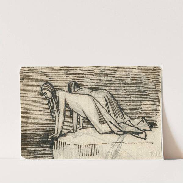 Twee vrouwen die over een afgrond kijken by David Humbert de Superville