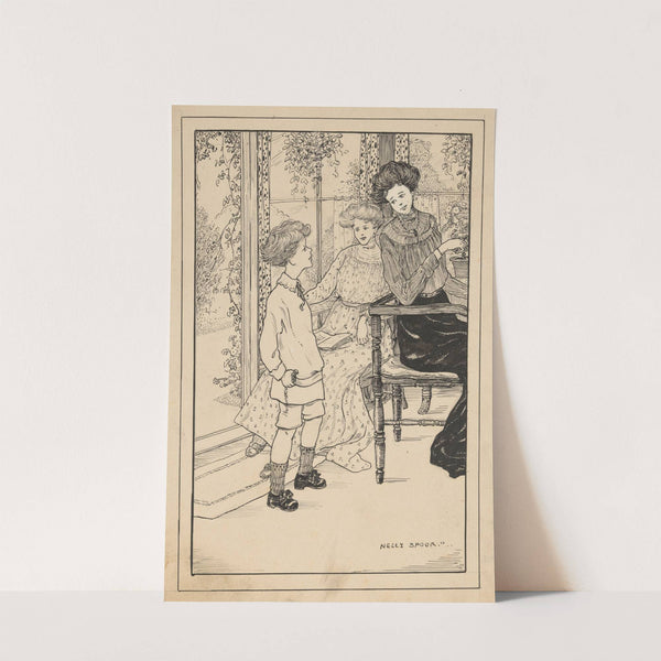 Twee vrouwen en een jongen in een serre by Nelly Spoor