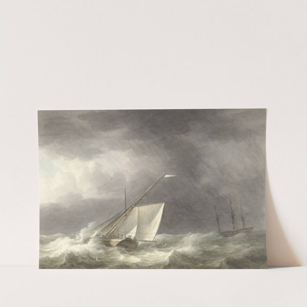 Twee zeilschepen op woelige zee by Martinus Schouman