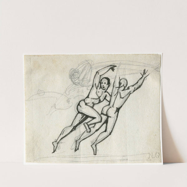 Twee zwevende naaktfiguren, half op de rug gezien by David Humbert de Superville