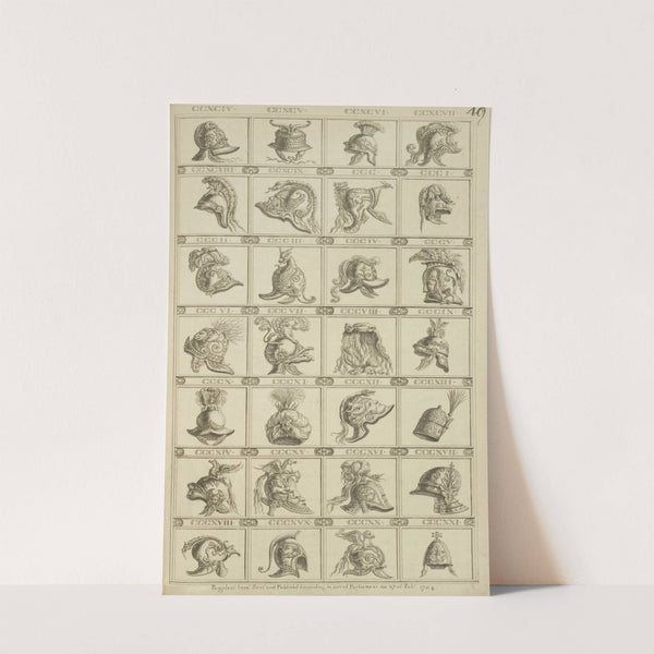 Twenty-eight helmet designs. by Michael Angelo Pergolesi