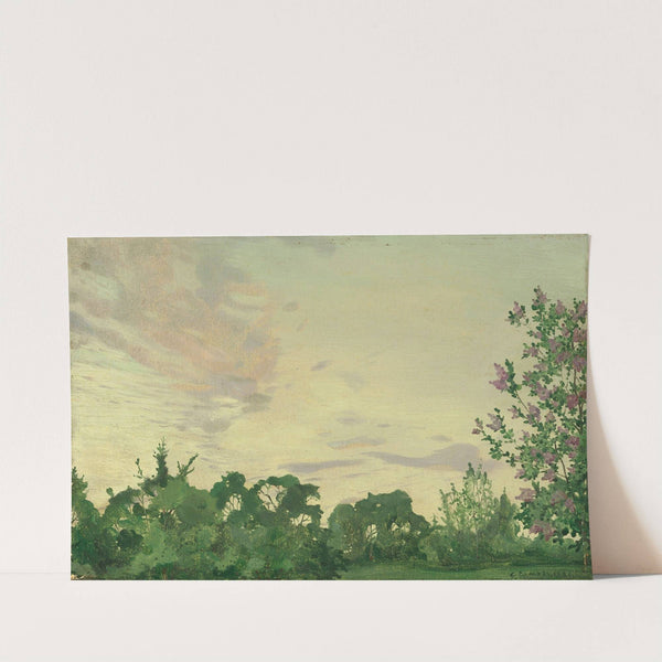Twilight. Evening landscape with a lilac bush on the right (1921) by Konstantin Andreevich Somov