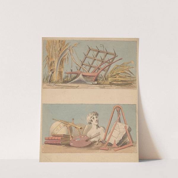 Two allegorical drawings on one sheet; agriculture and education by John Rubens Smith
