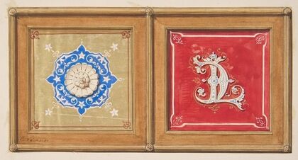 Two alternative designs for the painted decoration of a panel (one with the intertwined initials CL) (19th Century)