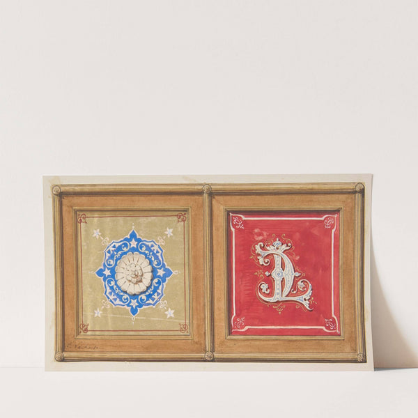 Two alternative designs for the painted decoration of a panel (one with the intertwined initials CL) (19th Century) by Jules-Edmond-Charles Lachaise