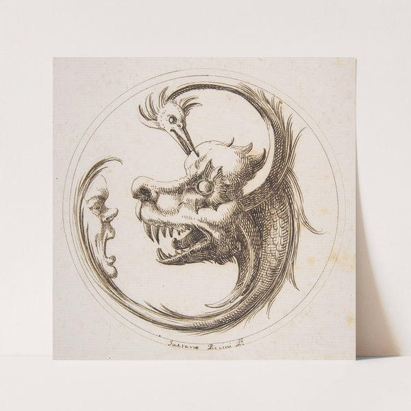 Two Beasts and a Human Mask within a Circle (1727) by Gaetano Piccini