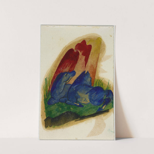 Two blue horses in front of a red rock (1913) by Franz Marc