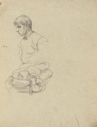 Two boys, sketch for Signing of the Compact in the Cabin of the Mayflower