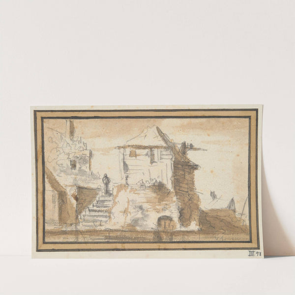 Two Buildings with a Stairway by Jan van Goyen