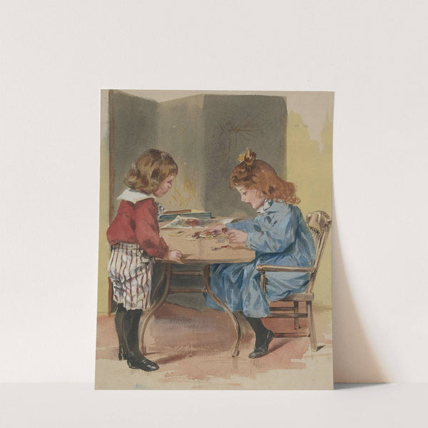 Two children playing with a puzzle by McLoughlin Bros