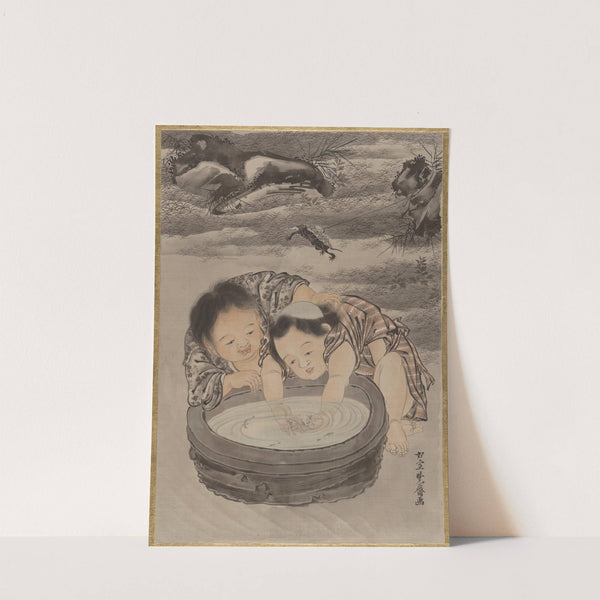 Two Children Playing with Goldfish (ca. 1887) by Kawanabe Kyōsai