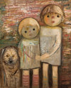 Two children with a dog