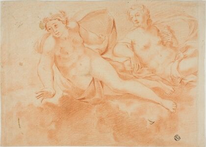 Two Cloud-Borne Nude Female Figures