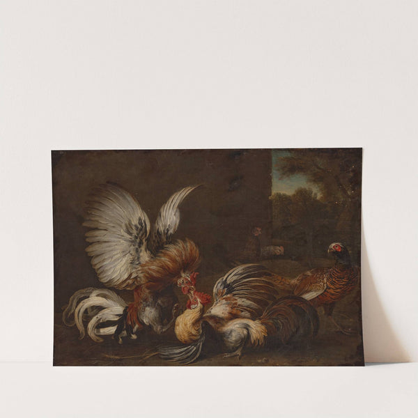 Two cocks fighting in a farmyard, a pheasant and two hens nearby (1713) by Alexandre François Desportes