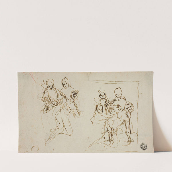 Two Composition Sketches of Collapsing Figure Supported by Two Other Figures by Baldassarre Franceschini