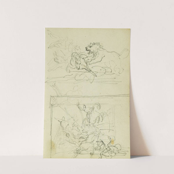 Two compositional studies of a lion hunt by Théodore Géricault