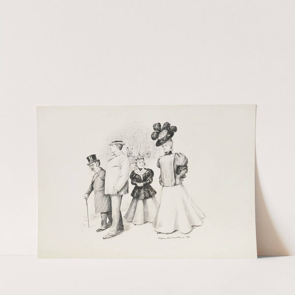 Two couples, one older and one younger, walk together through a park. (1897) by William Henry Walker