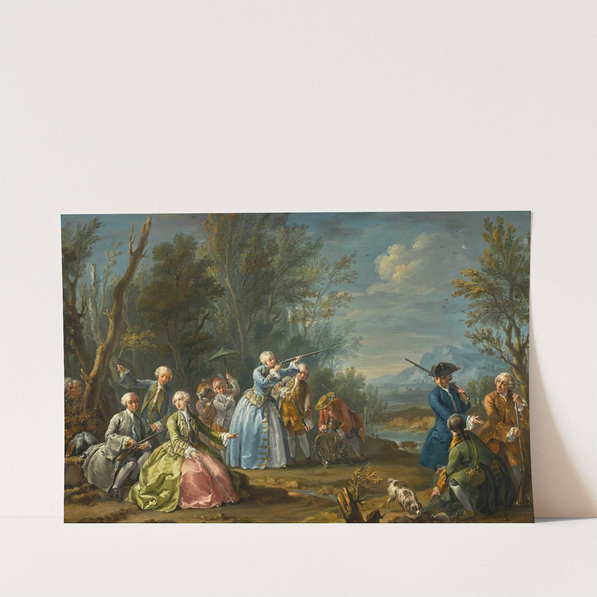 Two Court Ladies Out Shooting With Their Retinue by Charles-Joseph Flipart