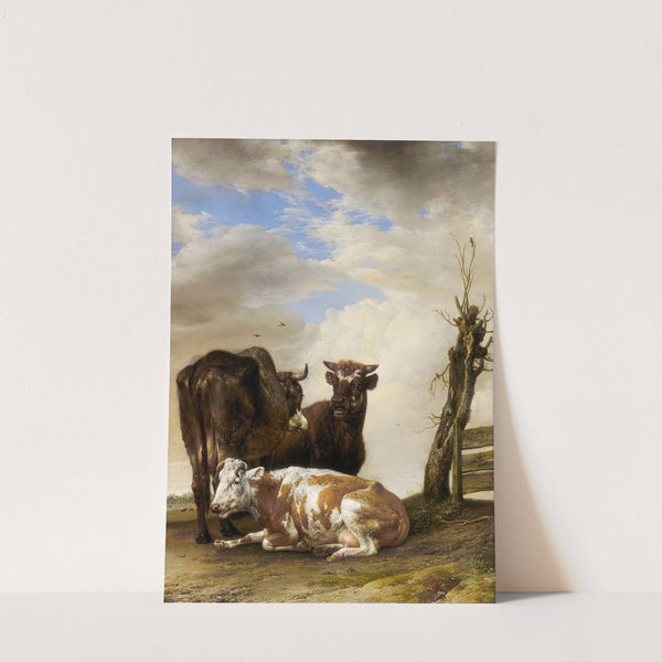 Two Cows and a Young Bull beside a Fence in a Meadow by Paulus Potter