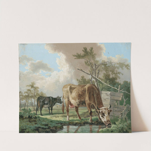 Two cows near a pond by Barend Hendrik Thier