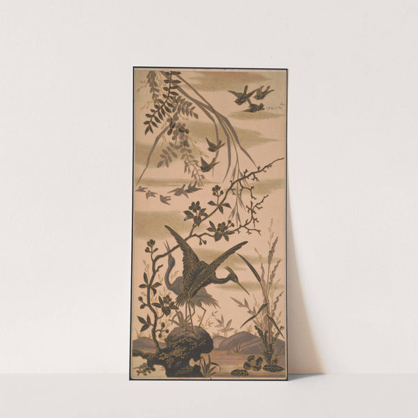 Two cranes and several smaller birds (1880) by Louis Prang & Co.