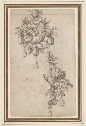 Two designs for brooches with pearl drops