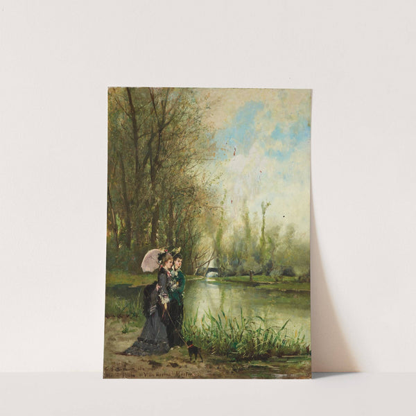 Two Elegant Ladies with a Pink Parasol in the Park by Carlo Pittara