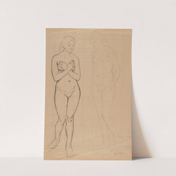 Two Female Nudes En Face with Arms Crossed over the Chest (1880 - 1890) by Hans Thoma