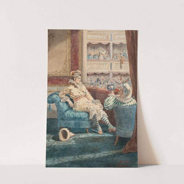 Two figures dressed for Carnival at a theatre by Belisario Gioja