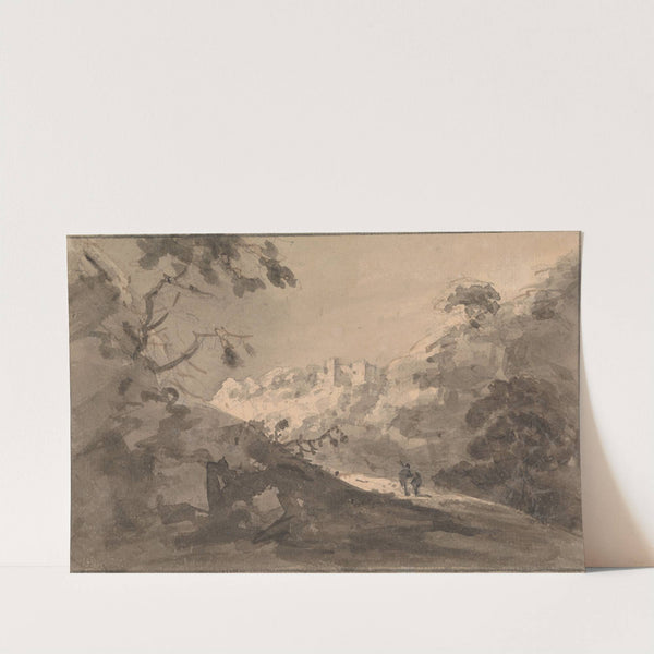 Two Figures on a Road with Castle in Center Distance by William Gilpin