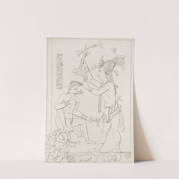 Two figures, one seated and one standing, with tools and decorative elements by Antonio del Río