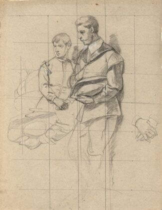 Two figures, sketch for Signing of the Compact in the Cabin of the Mayflower