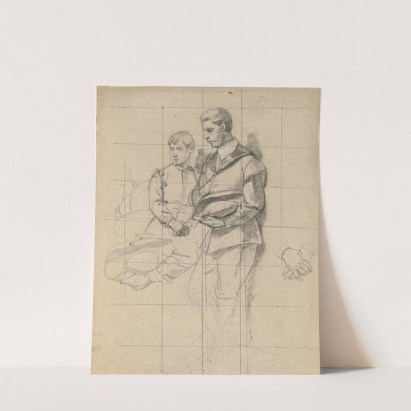 Two figures, sketch for Signing of the Compact in the Cabin of the Mayflower by Edwin White