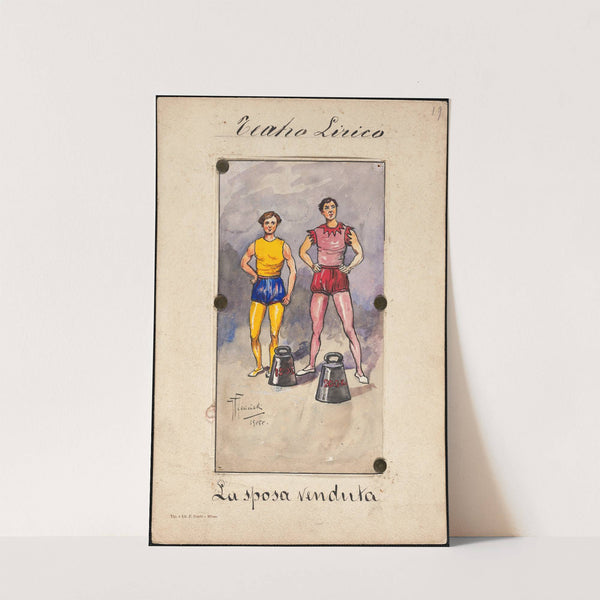 Two figures stand with heavy weights by W. Fasienski