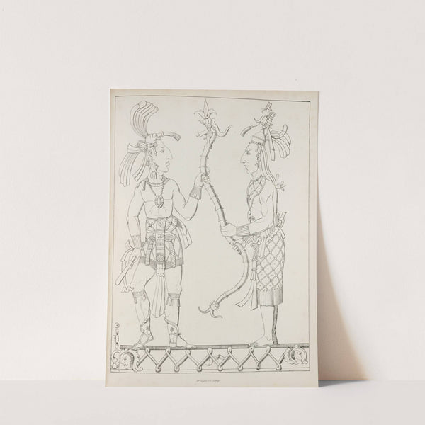 Two figures standing, facing each other and holding a long, serpentine object by Antonio del Río