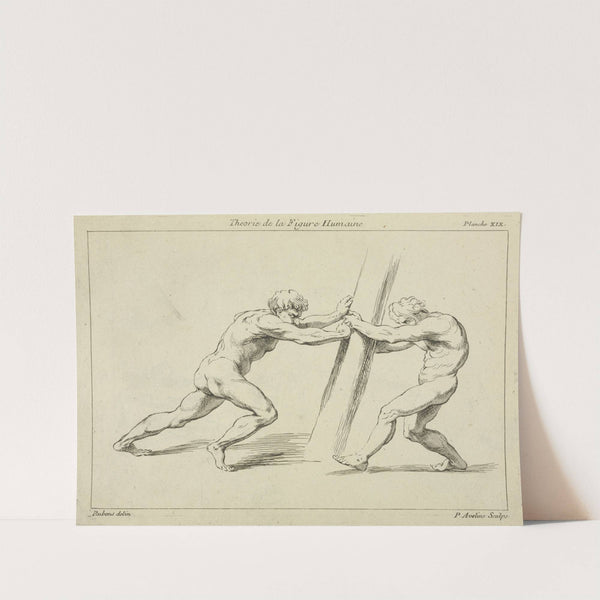 Two figures straining against a post by Peter Paul Rubens